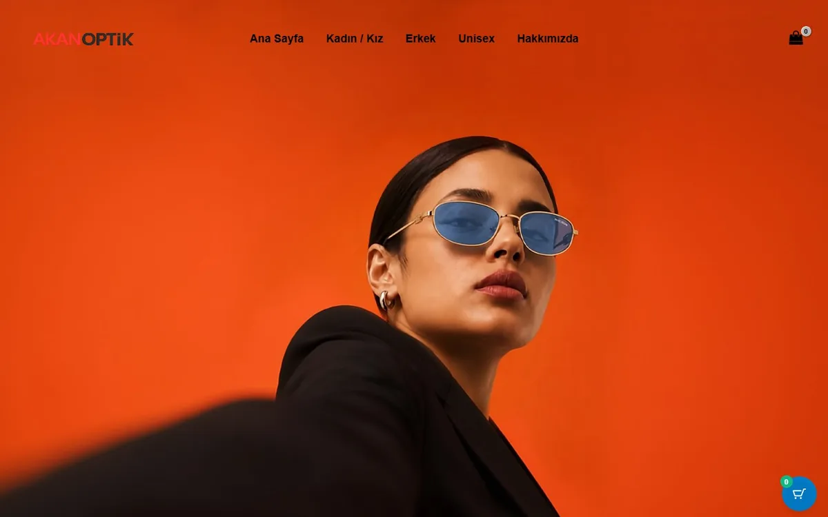 Akan Optik web sitesi ana sayfa ekran görüntüsü