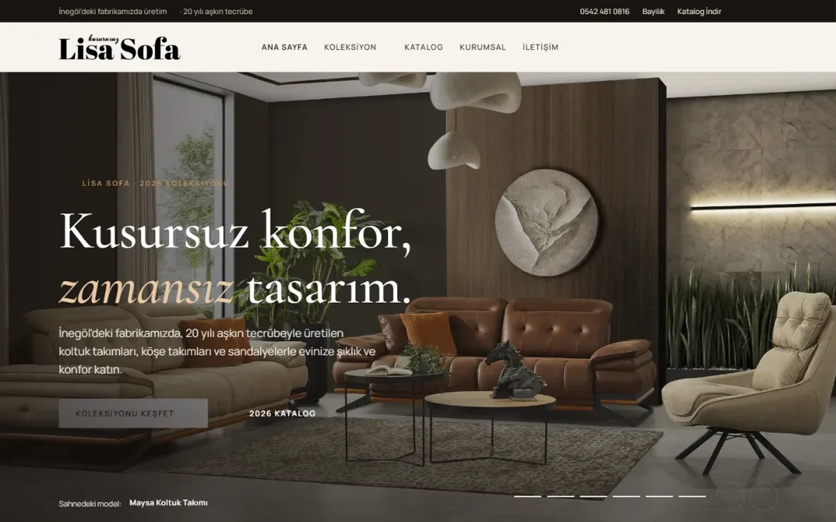Lisa Sofa web sitesi ana sayfa ekran görüntüsü